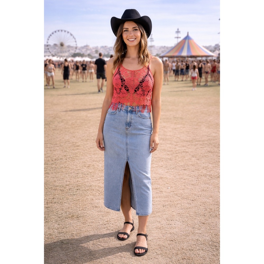 Women's large crop top Open knit‎ crochet lace coquette festival fringe western